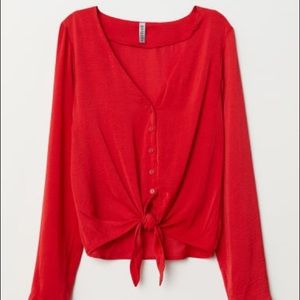 H&M Tie Front Cropped Blouse